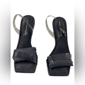 NIB Good American Black Glitter Lucite Sling Back w/ Rhinestone Accents 5.5